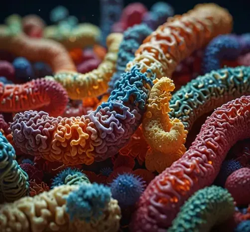 Colorful assortment of foods that support gut health
