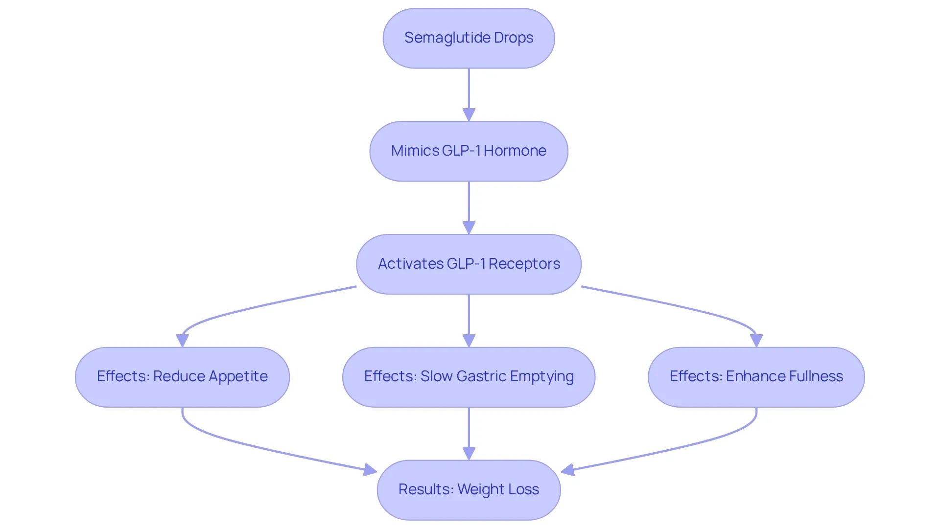 Follow the arrows to see how semaglutide drops work. Starting from the drops, they mimic a hormone, activate receptors, and lead to effects that help with weight loss. Follow the arrows to see how semaglutide drops work. Starting from the drops, they mimic a hormone, activate receptors, and lead to effects that help with weight loss.