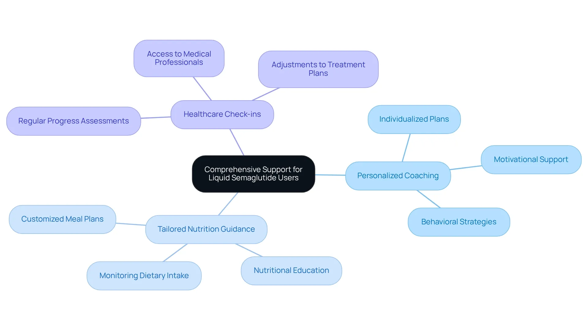 The central node represents the overall support provided. Each branch details specific types of support, showing how they contribute to a successful weight loss journey. The central node represents the overall support provided. Each branch details specific types of support, showing how they contribute to a successful weight loss journey.